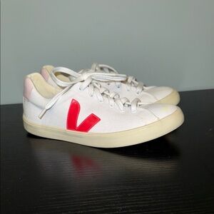 Veja White and Pink Women's Canvas Sneakers